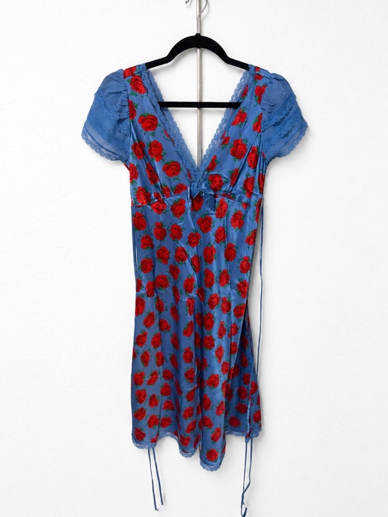 Betsey Johnson Dresses & Skirts - Vintage Betsey Johnson Blue Dress with Red Rose Accents